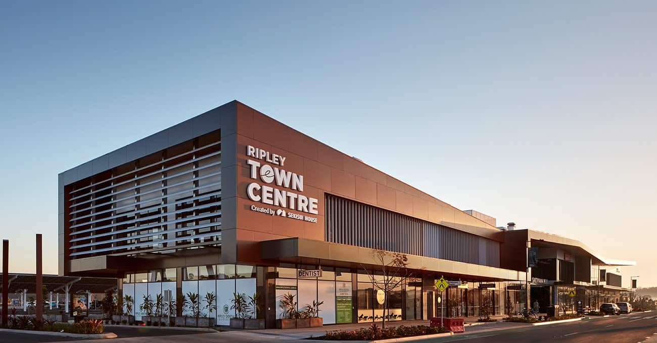Ripley Town Centre modern shopping complex exterior storefronts in Ripley Queensland